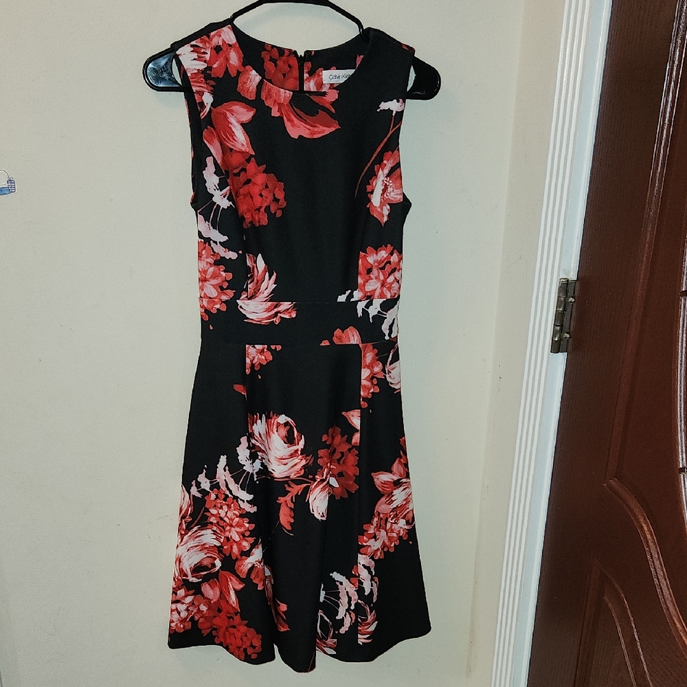 Calvin Klein Collection Black Dress with Red Floral Pattern